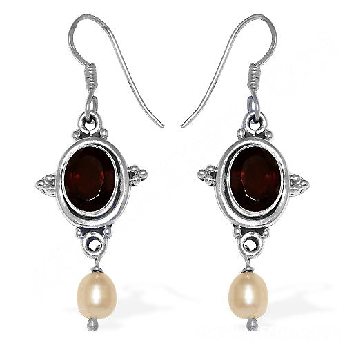 925 Silver Garnet & Pearl Drop Earrings for Women | Gift