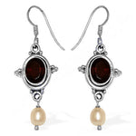 Load image into Gallery viewer, 925 Silver Garnet &amp; Pearl Drop Earrings for Women | Gift
