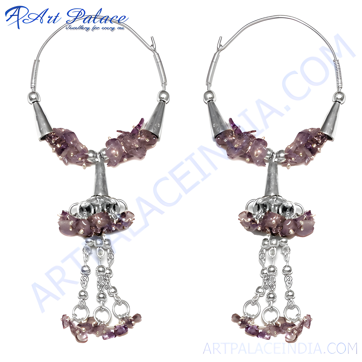 925 sterling silver amethyst hoop earrings with purple gemstones, perfect for women