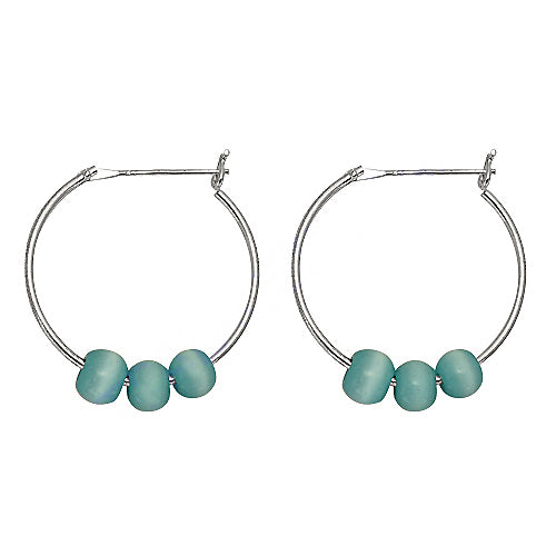 Silver Hoop Earrings with Blue Beads for Women | Fashion Jewelry