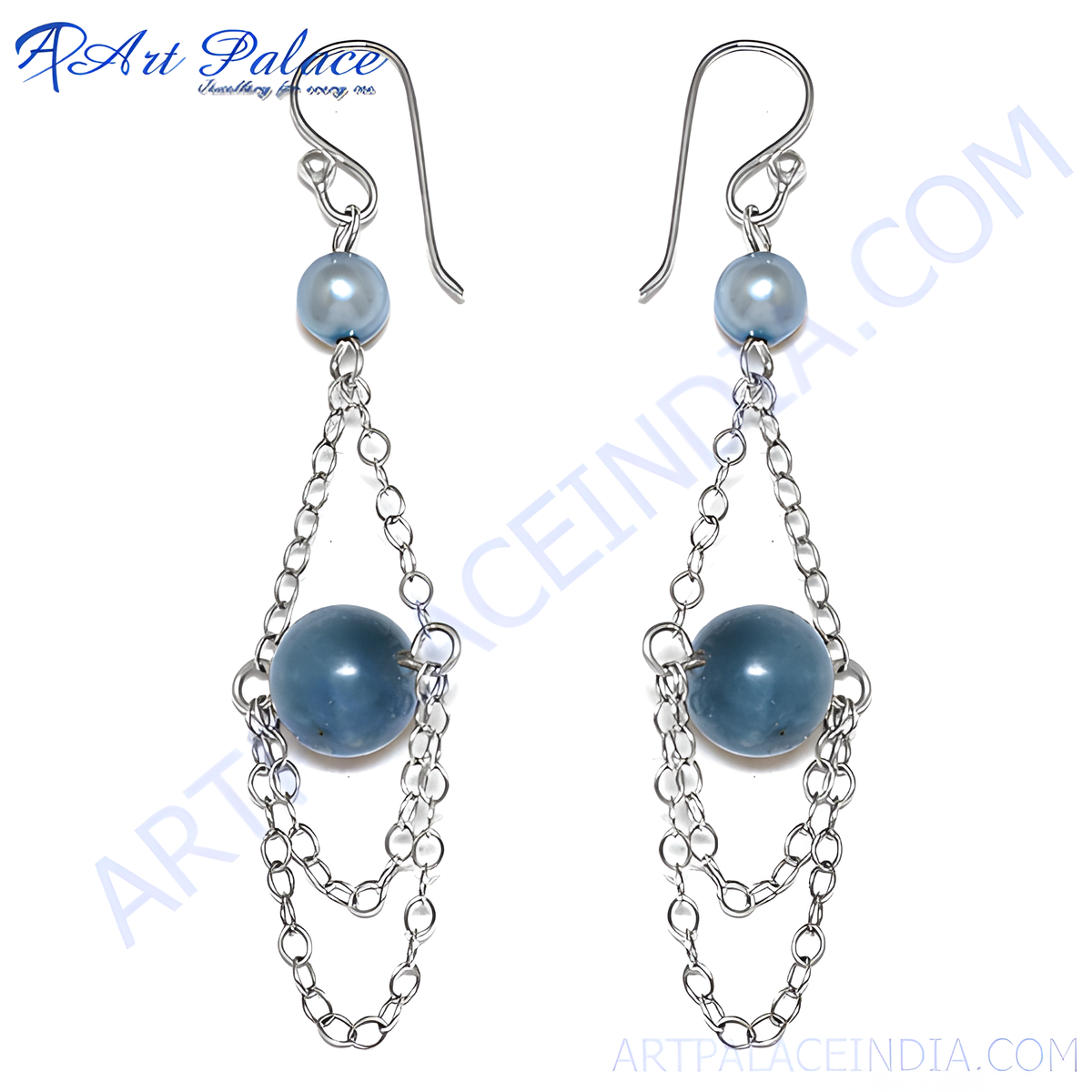 Sterling silver drop earrings with blue gemstone beads, a beautiful and elegant jewelry design