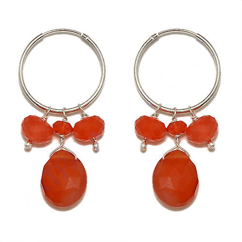 Silver Hoop Earrings with Orange Carnelian | Women's Jewelry Gift