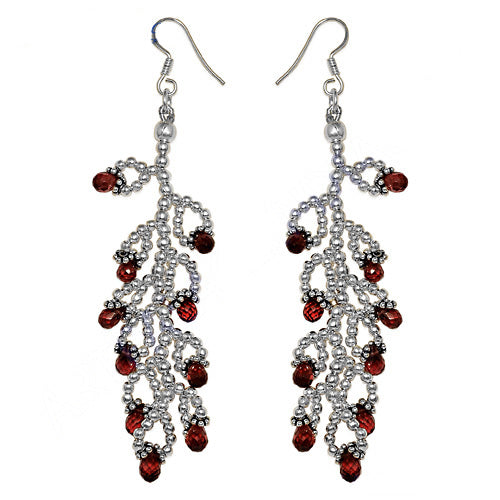 Silver Beaded Garnet Drop Earrings | For Women | Gift Jewelry