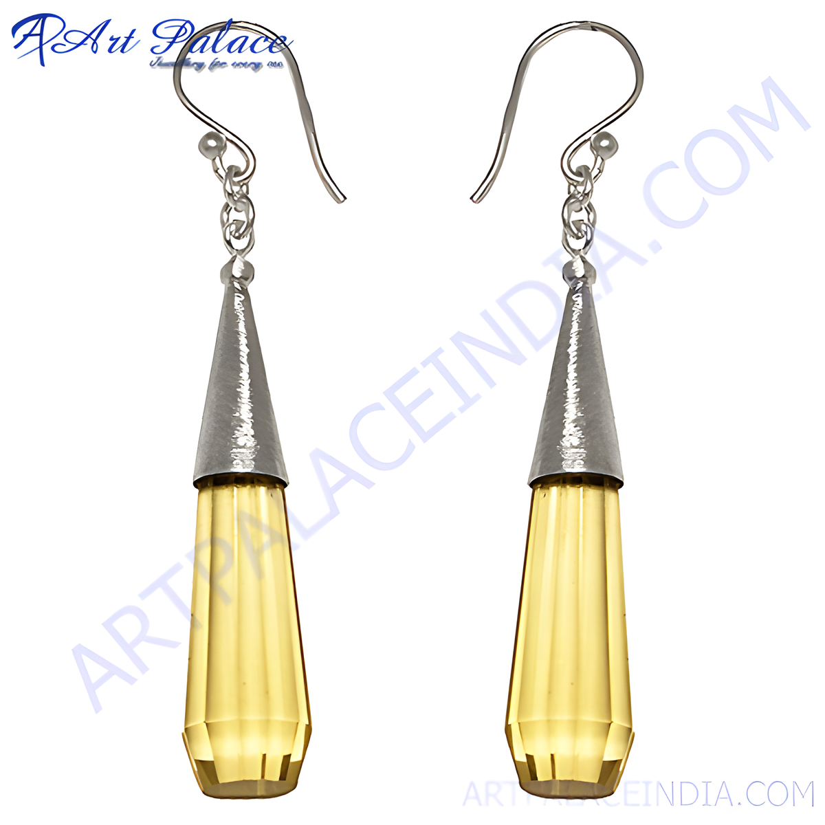 Sterling silver dangle earrings with yellow crystal drops, elegant and stylish jewelry
