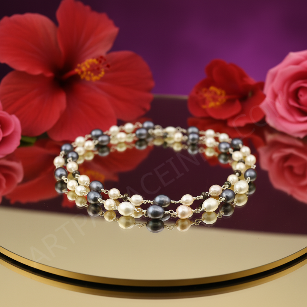 Multi color pearl necklace | sterling silver chain | women's jewelry