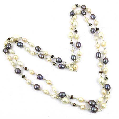 Multi-Color Pearl Necklace | Sterling Silver Chain | Women's Jewelry