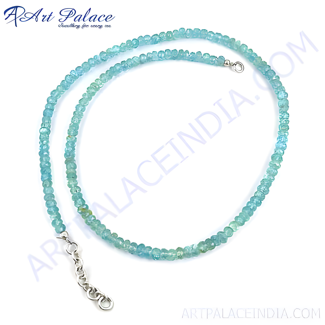 Aquamarine bead necklace in light blue color with a silver clasp, gemstone jewelry for women