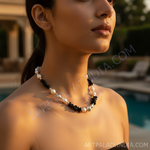 Load image into Gallery viewer, Pearl &amp; Black Stone Necklace | Sterling Silver | Women&#39;s Jewelry
