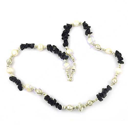 Pearl & Black Stone Necklace | Sterling Silver | Women's Jewelry