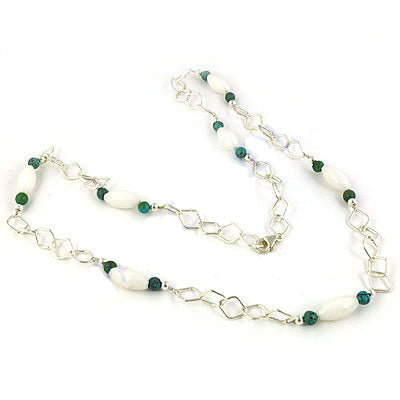 925 Silver White Stone & Emerald Necklace for Women