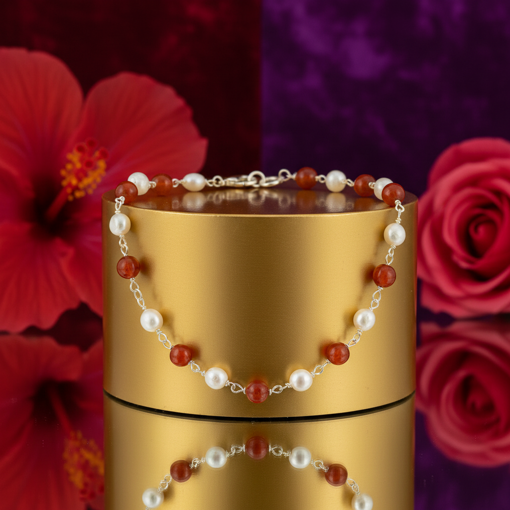 Red carnelian & pearl beaded necklace for women | gemstone jewelry