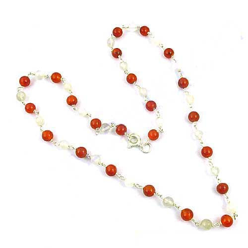 Red Carnelian & Pearl Beaded Necklace for Women | Gemstone Jewelry