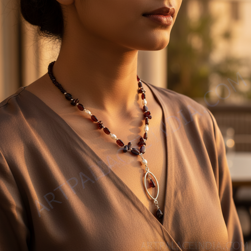 Garnet & Pearl Necklace for Women | Art Palace Jewelry