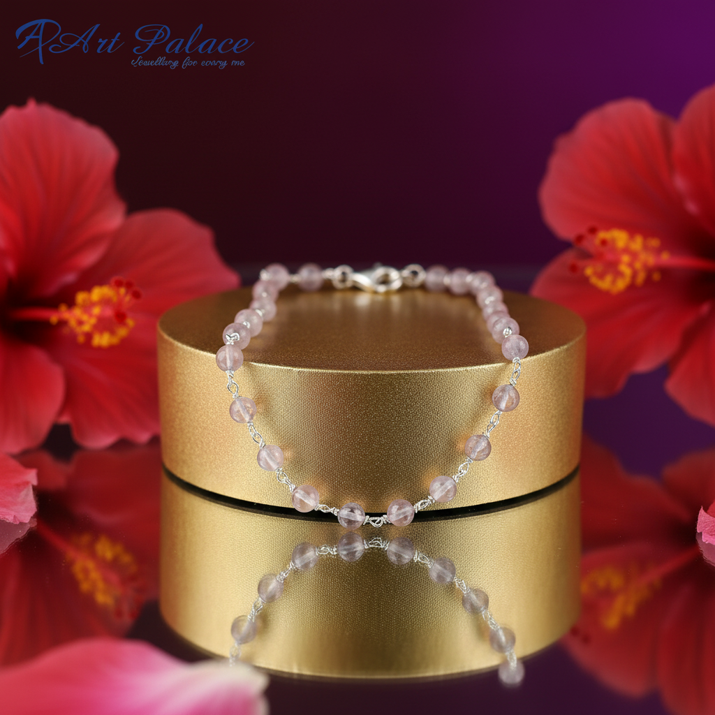 925 Silver Rose Quartz Beaded Necklace for Women | Gift