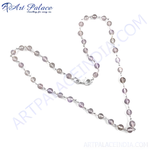 Load image into Gallery viewer, Sterling silver necklace with round, pink rose quartz beads; women&#39;s fashion jewelry.
