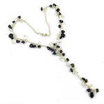 Load image into Gallery viewer, Silver Beaded Y Necklace with Black &amp; Clear Gemstones for Women
