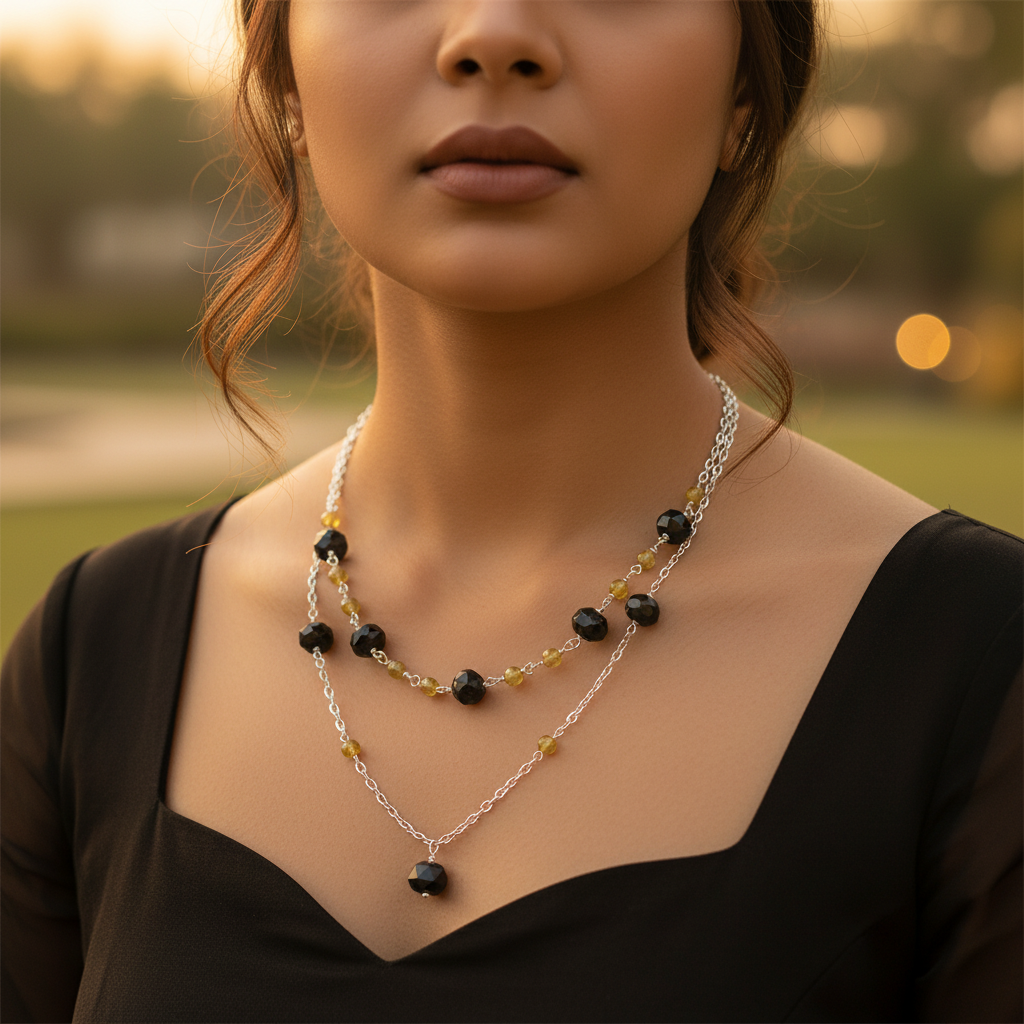 925 Silver Gemstone Layered Necklace for Women | Fashion Jewelry