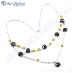 Load image into Gallery viewer, 925 sterling silver layered necklace with black and yellow gemstones for women
