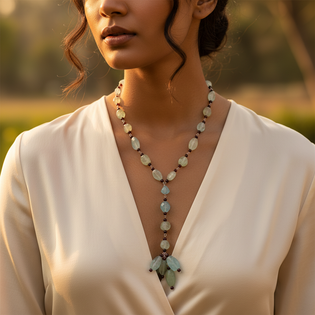 Aquamarine Gemstone Beaded Necklace | Handmade Women's Jewelry