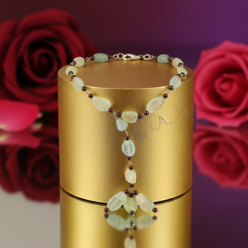 Aquamarine gemstone beaded necklace | handmade women's jewelry