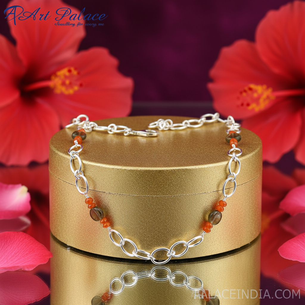 925 Silver Chain Necklace with Gemstone Beads for Women