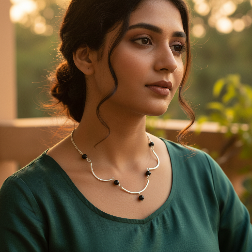 925 Silver Black Gemstone Necklace for Women | Elegant Jewelry