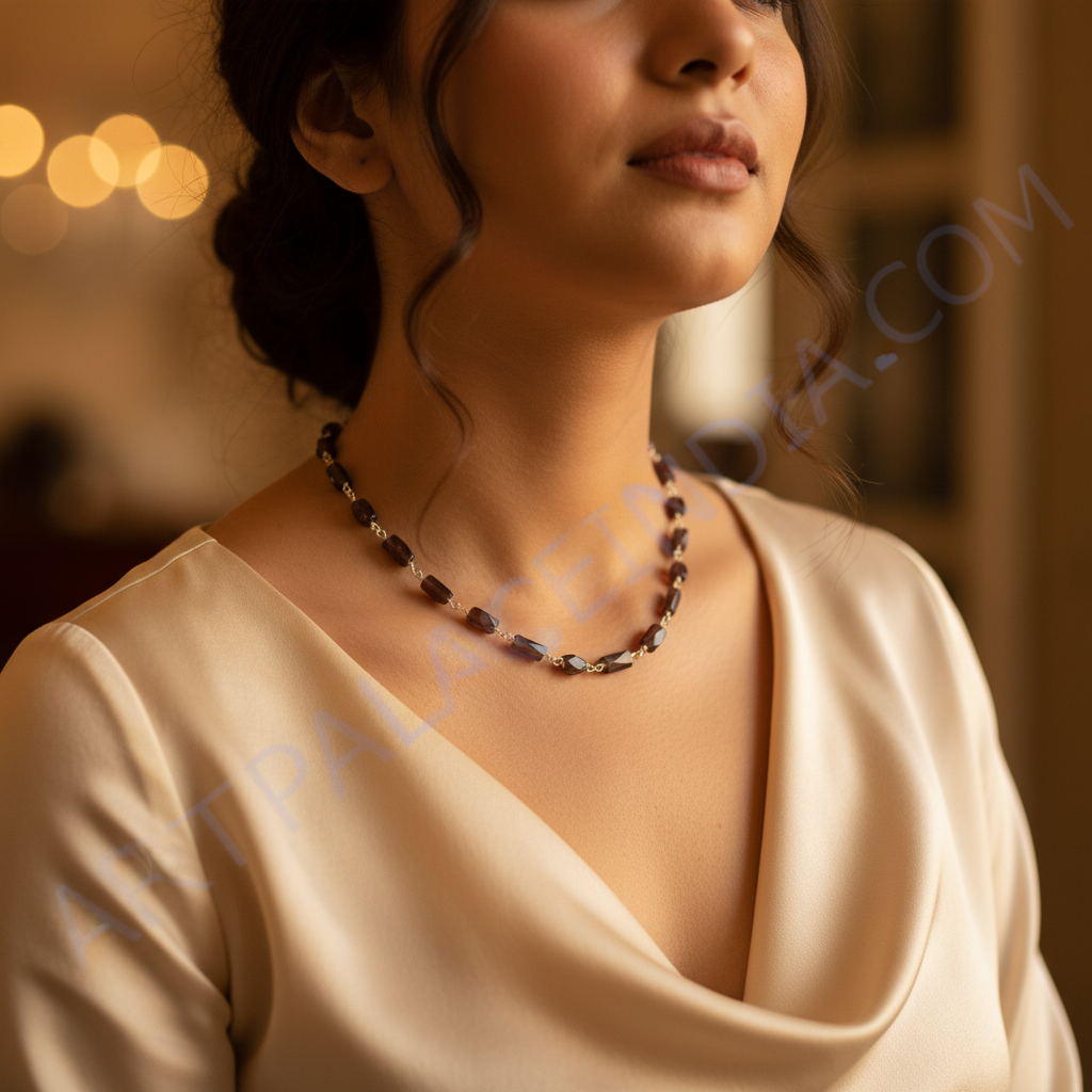 Smoky Quartz Bead Necklace | Sterling Silver Chain | Women's Jewelry