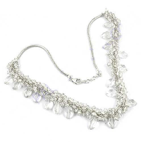 Silver Crystal Beaded Necklace | Wedding Jewelry for Women