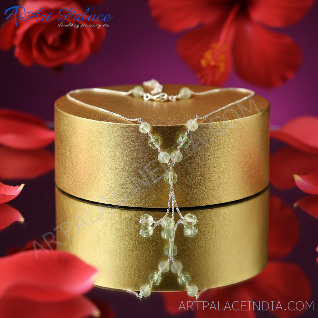 Silver green quartz beaded necklace for women | fashion jewelry