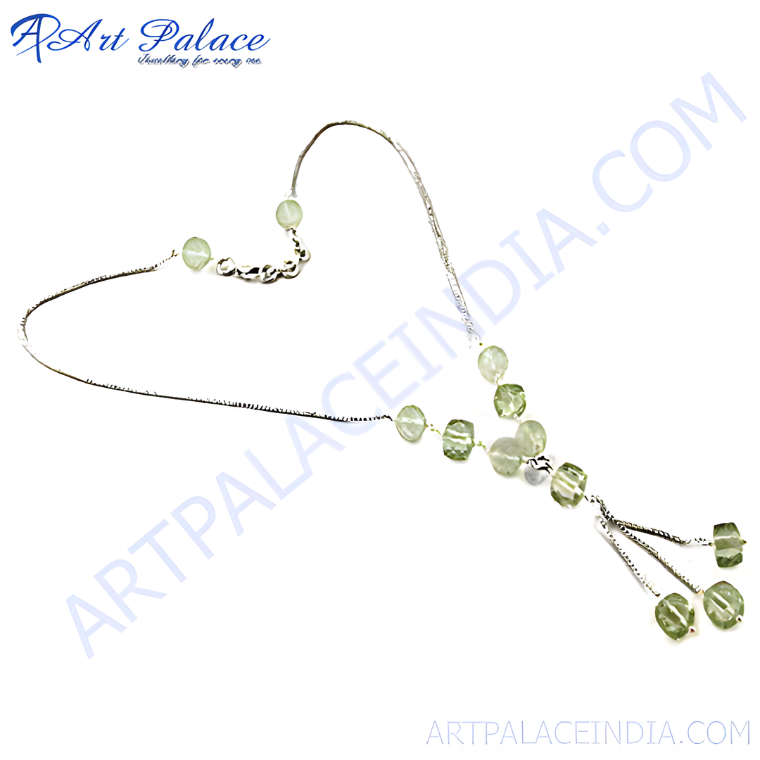 Silver necklace with green quartz beads, a stylish and elegant necklace for women, perfect for gifting or daily wear.
