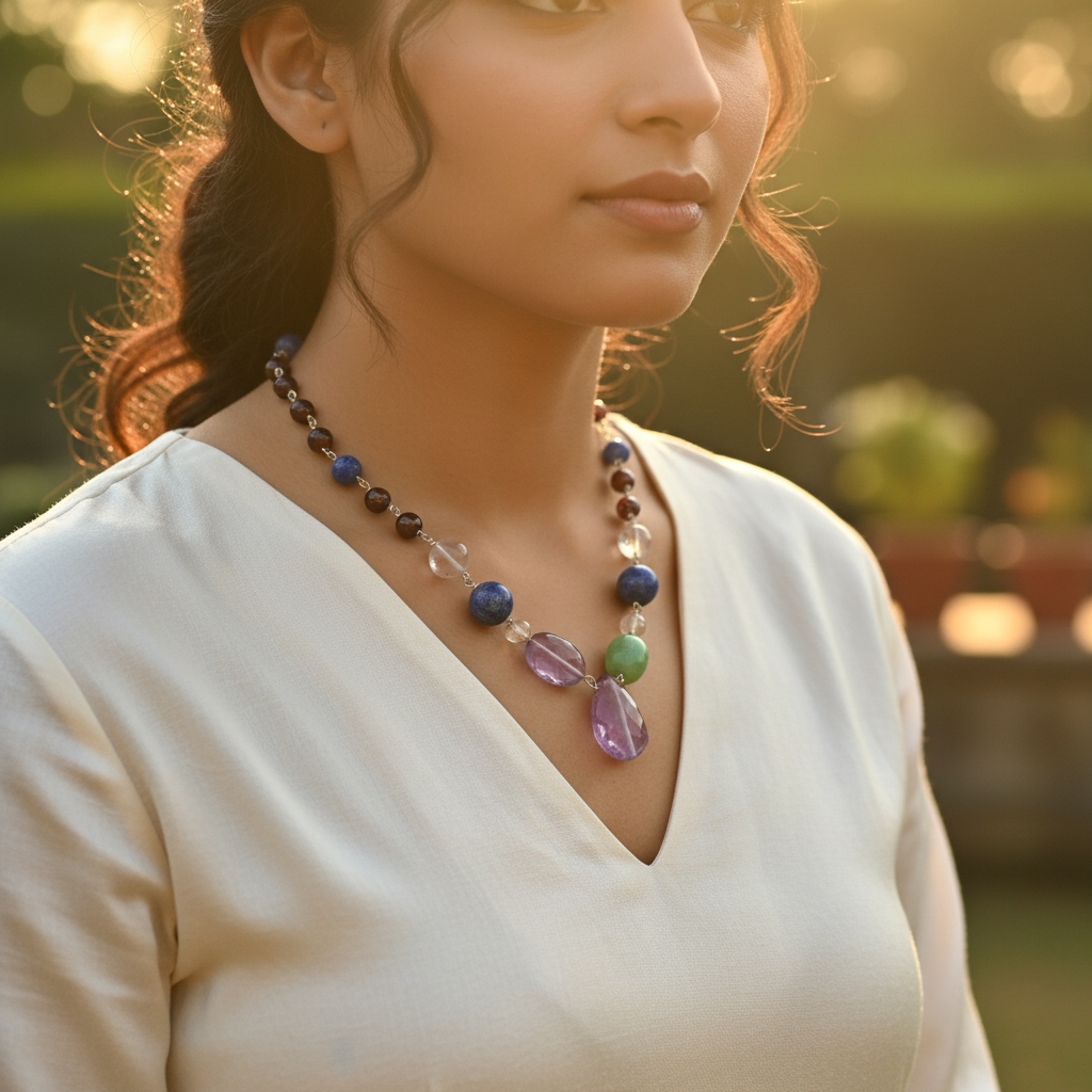 Gemstone Beaded Necklace | Semi-Precious Stone Jewelry for Women