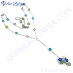 Load image into Gallery viewer, Sterling silver beaded necklace with blue and green gemstones, perfect for women&#39;s daily wear
