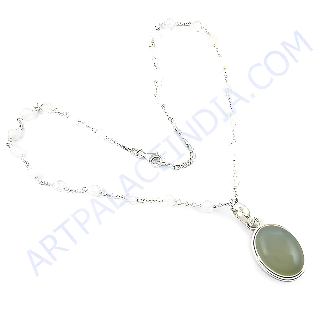 925 sterling silver necklace with a green gemstone oval pendant
