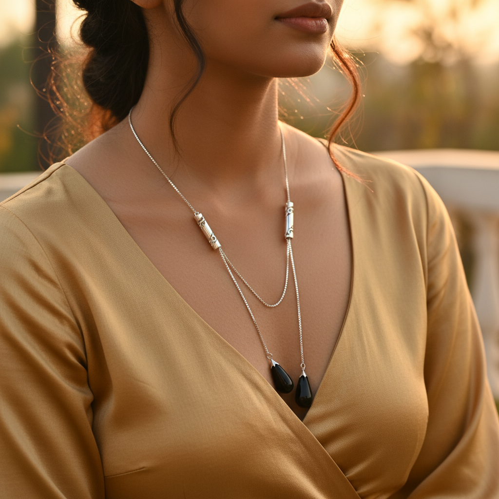 925 silver onyx drop pendant necklace for women | gift jewelry