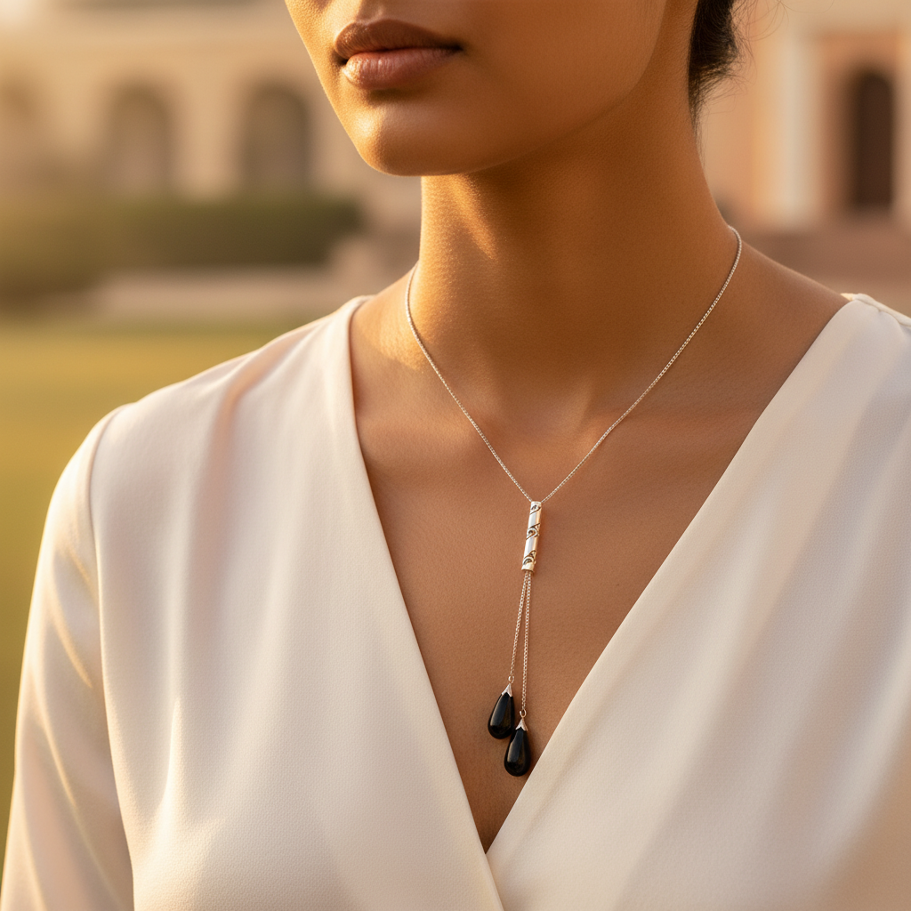 925 Silver Onyx Drop Pendant Necklace for Women | Gift Jewelry