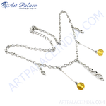 Load image into Gallery viewer, Silver anklet featuring yellow gemstone beads, designed for women's fashion jewelry.
