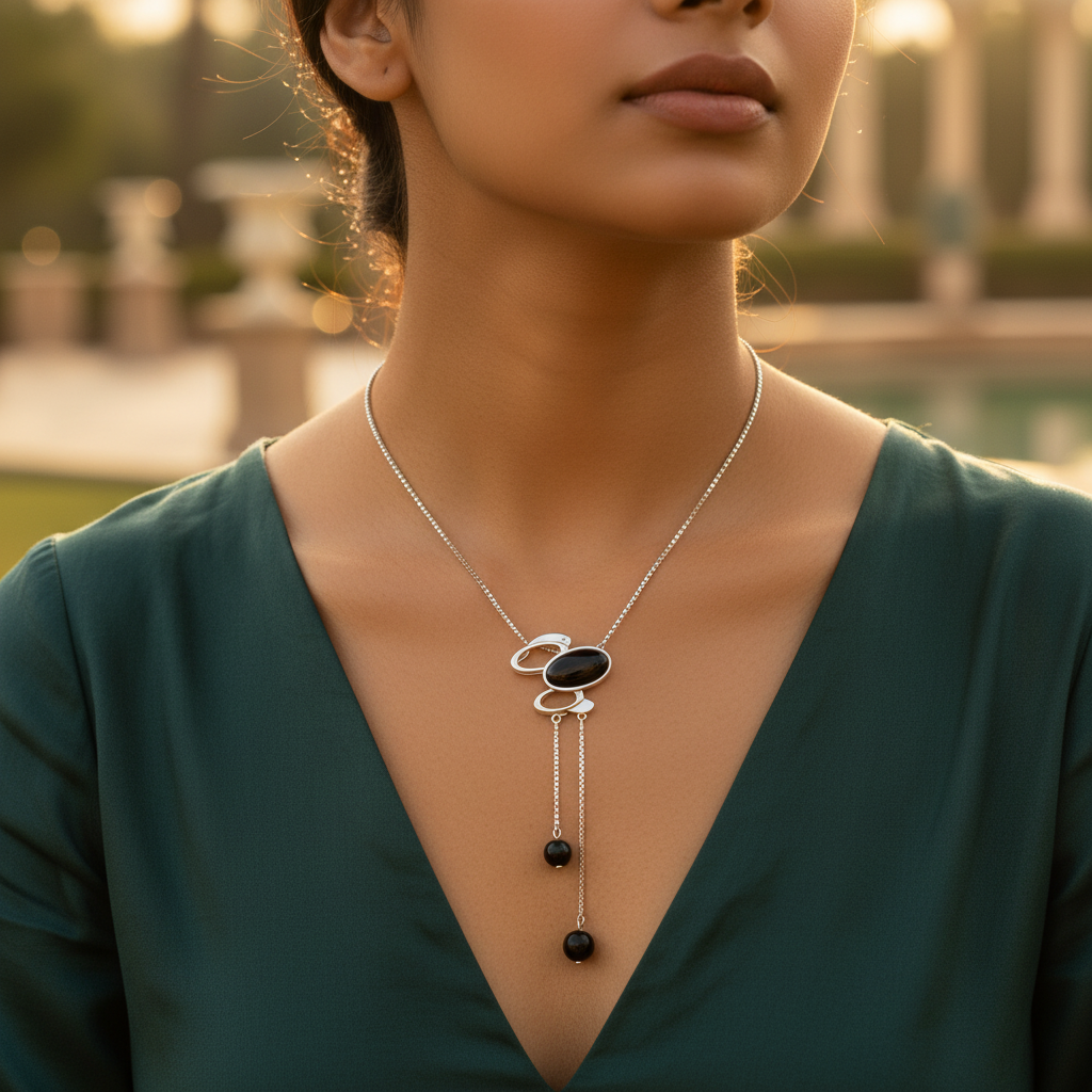 Silver Onyx Pendant Necklace for Women | Elegant Jewelry Gift