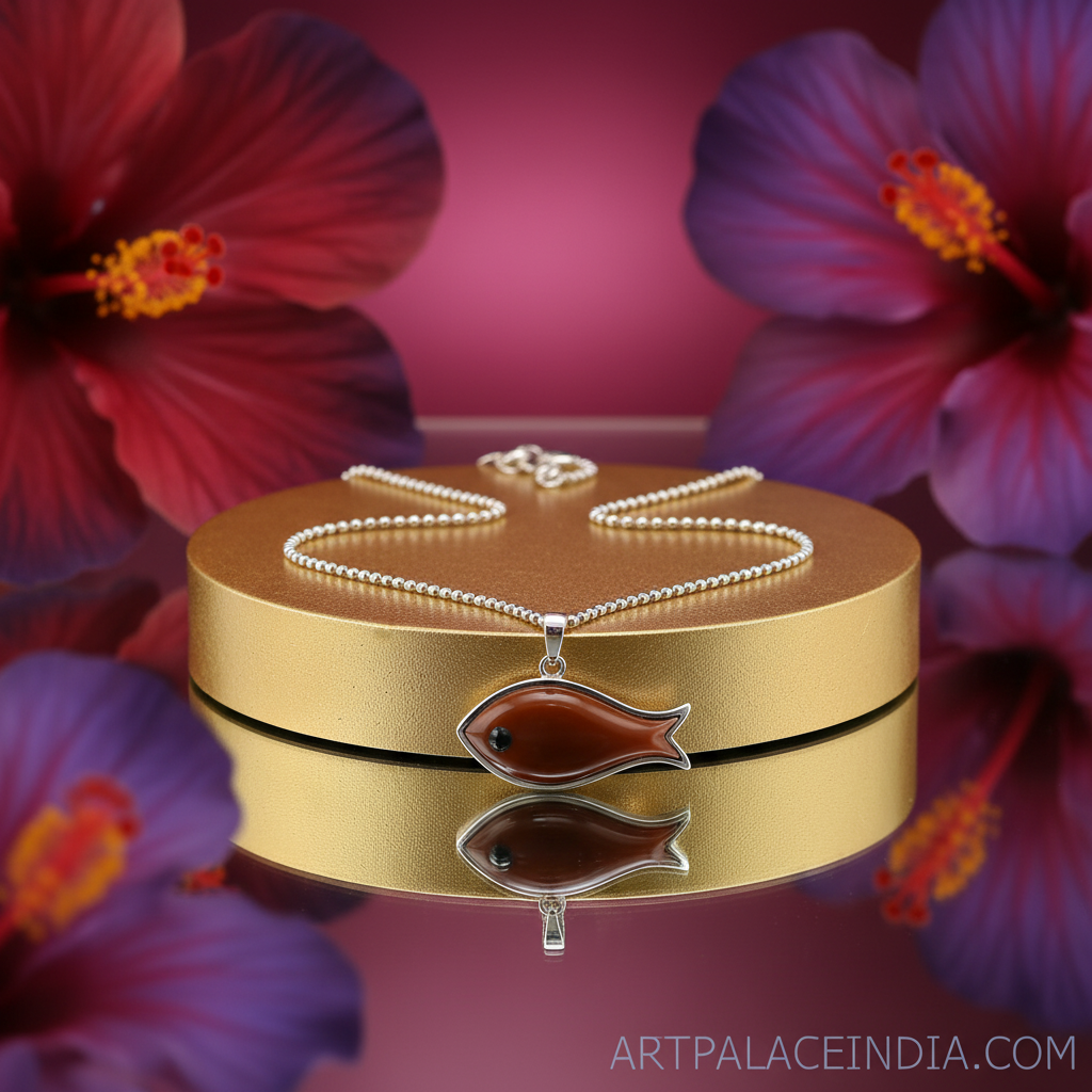 Silver fish pendant necklace for women | gemstone jewelry