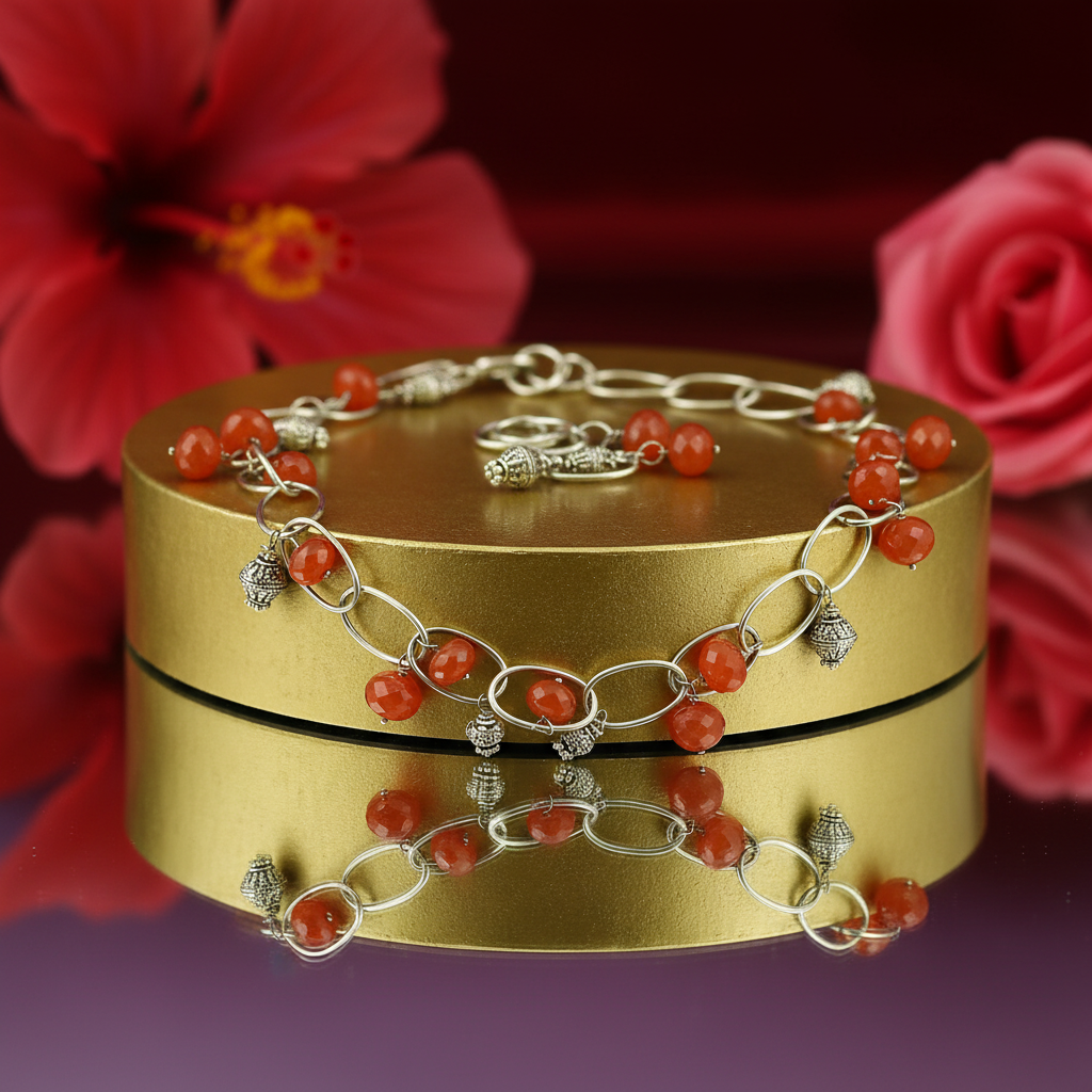 Silver Carnelian Bead Chain Necklace for Women | Gift Jewelry