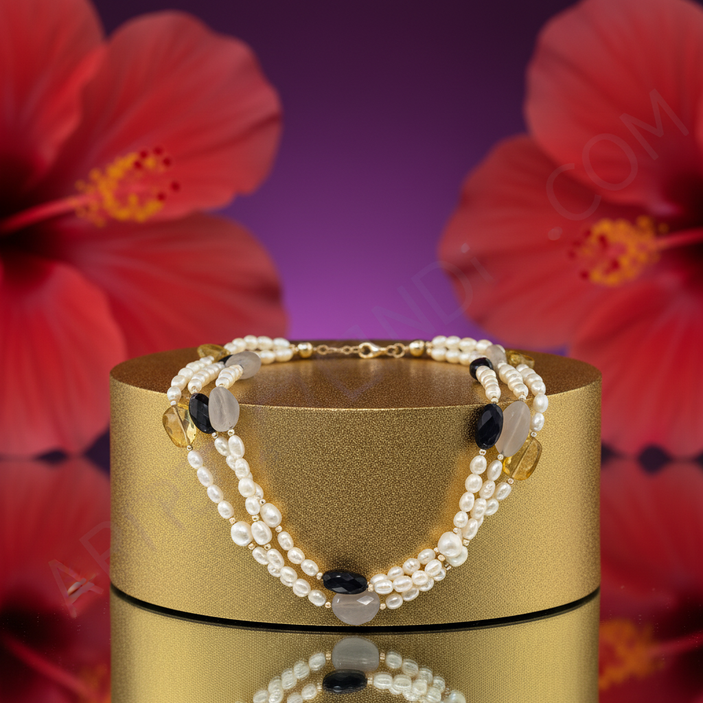 Multi-Strand Pearl Necklace with Gemstones | Women's Jewelry Gift