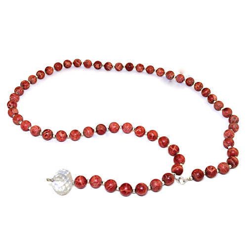Red Jasper Beaded Necklace with Crystal Pendant | Women's Jewelry