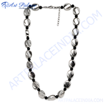 Load image into Gallery viewer, Silver bead necklace with black beads, a classic and elegant jewelry piece
