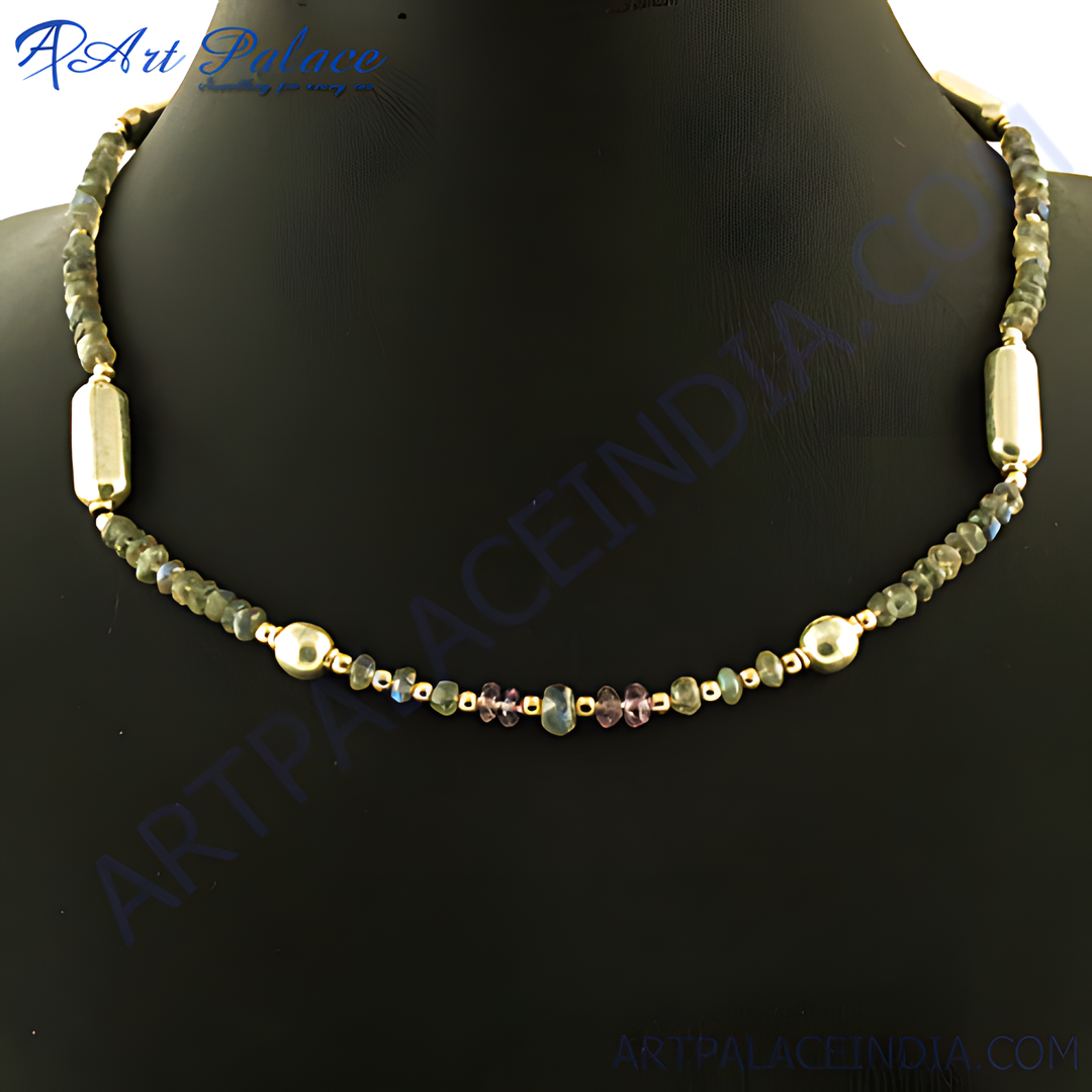 Labradorite and gold plating bead necklace, gemstone jewelry for women, unique necklace design, natural stone necklace