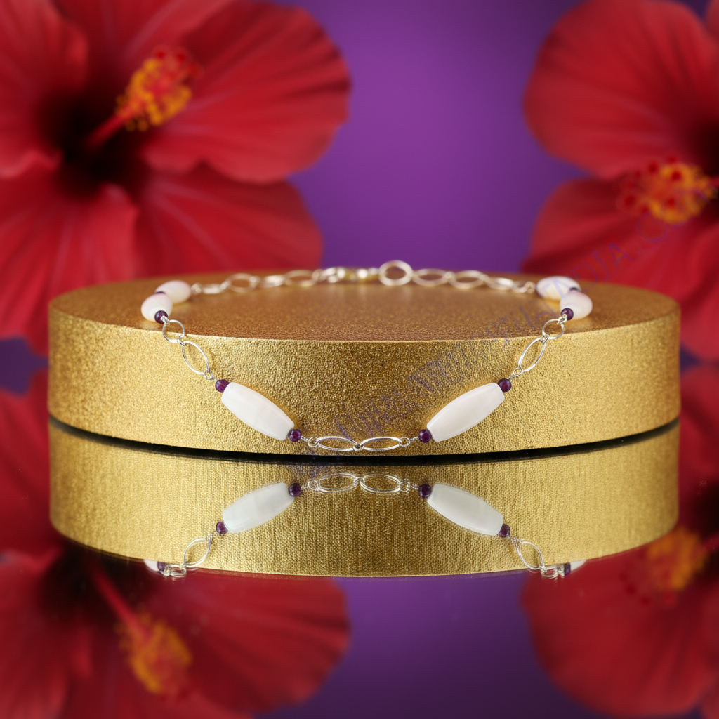 Silver Beaded Necklace for Women | White Stone Jewelry Gift