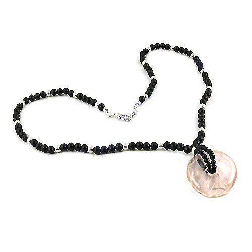 Black Onyx Bead Necklace with Pink Gemstone Pendant | For Women