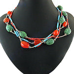 Load image into Gallery viewer, Multi-Strand Gemstone Necklace | Carnelian, Turquoise &amp; Blue Beads
