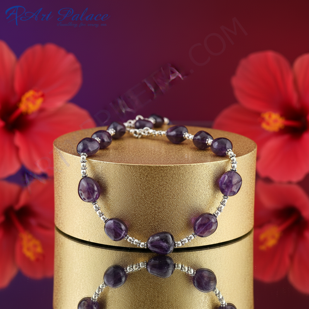 Amethyst bead necklace | 925 silver chain necklace for women