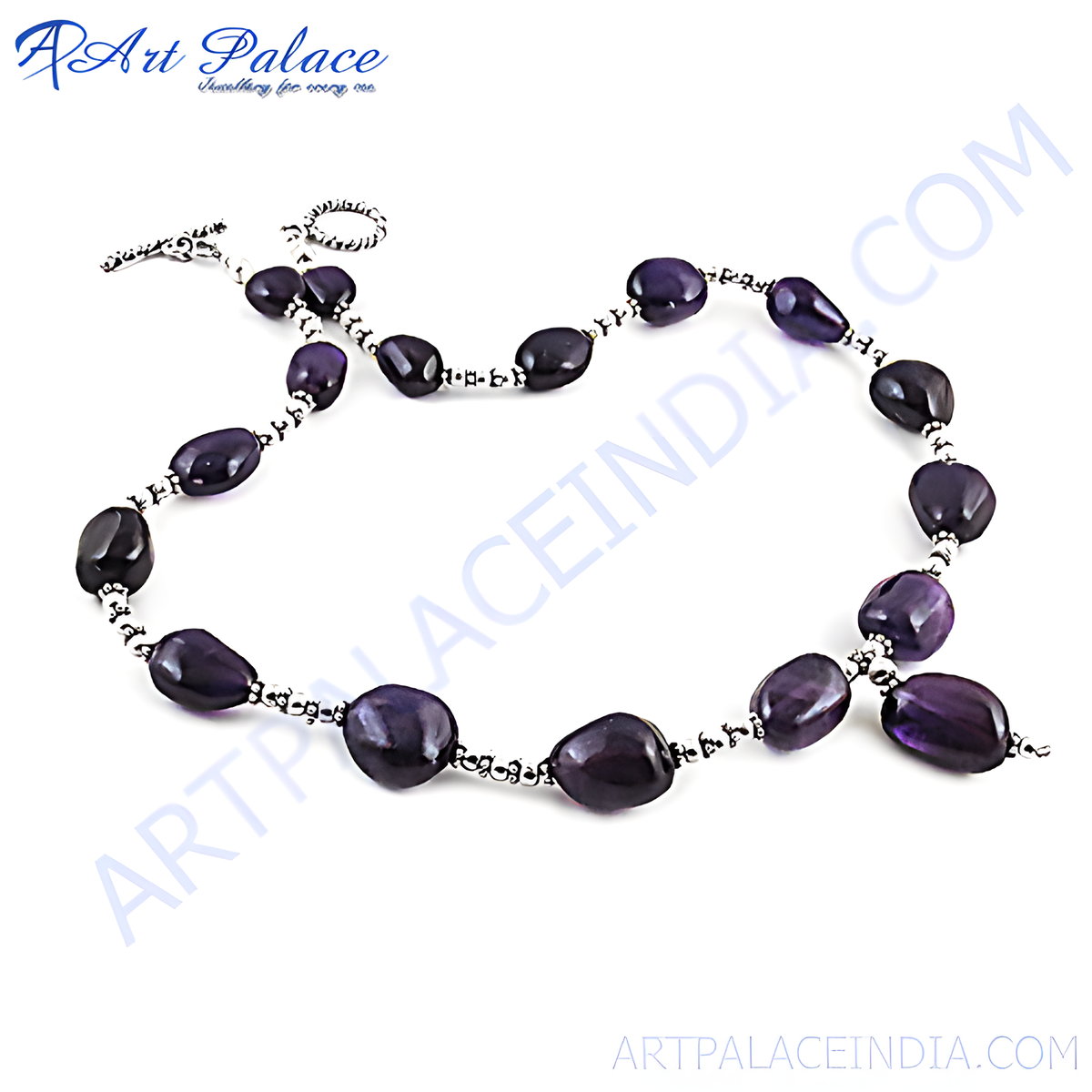 Amethyst bead necklace with 925 sterling silver chain, purple gemstone jewelry for women