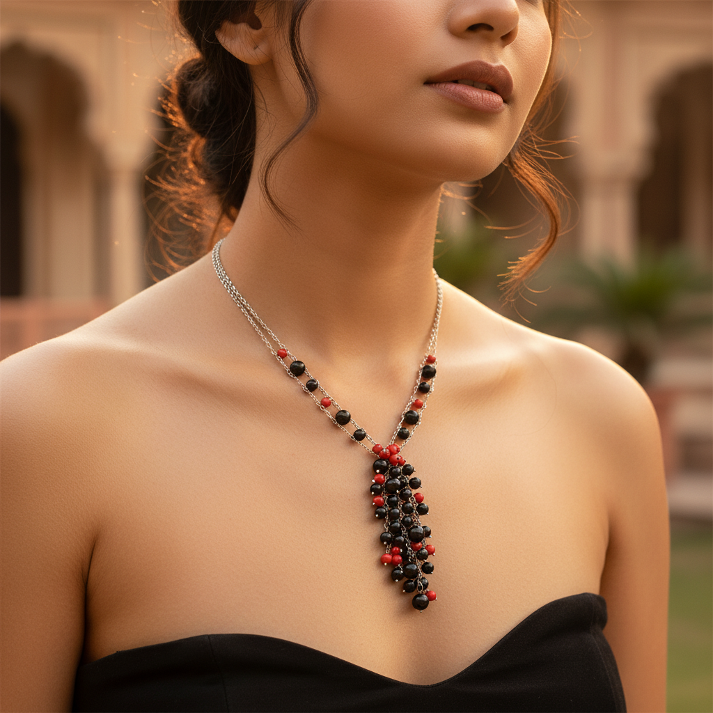 Silver Beaded Tassel Necklace for Women | Fashion Jewelry