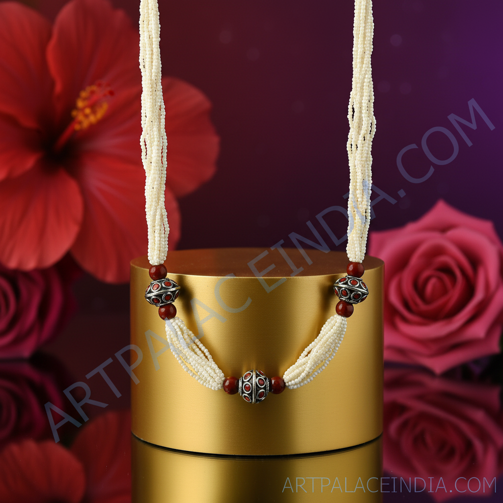 Beaded seed necklace with silver accents | women's fashion jewelry